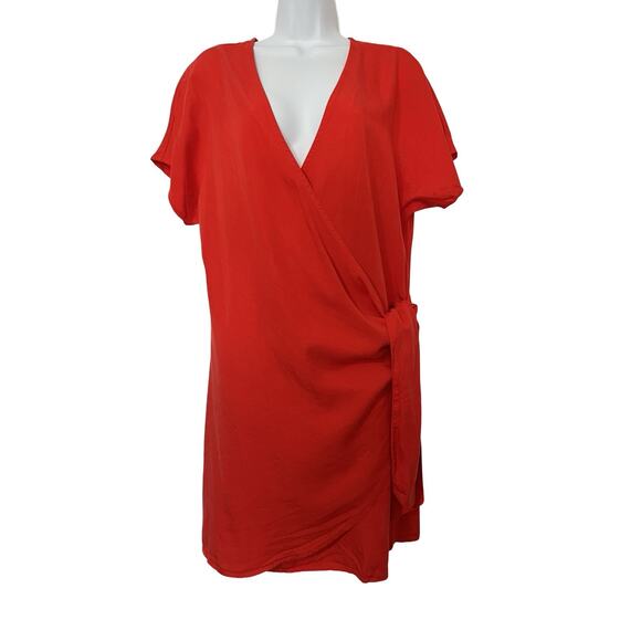 Anthropologie Amadi Robe Wrap Mini Dress Size M Orange Travel Beach Vacay NWT - Picture 1 of 8